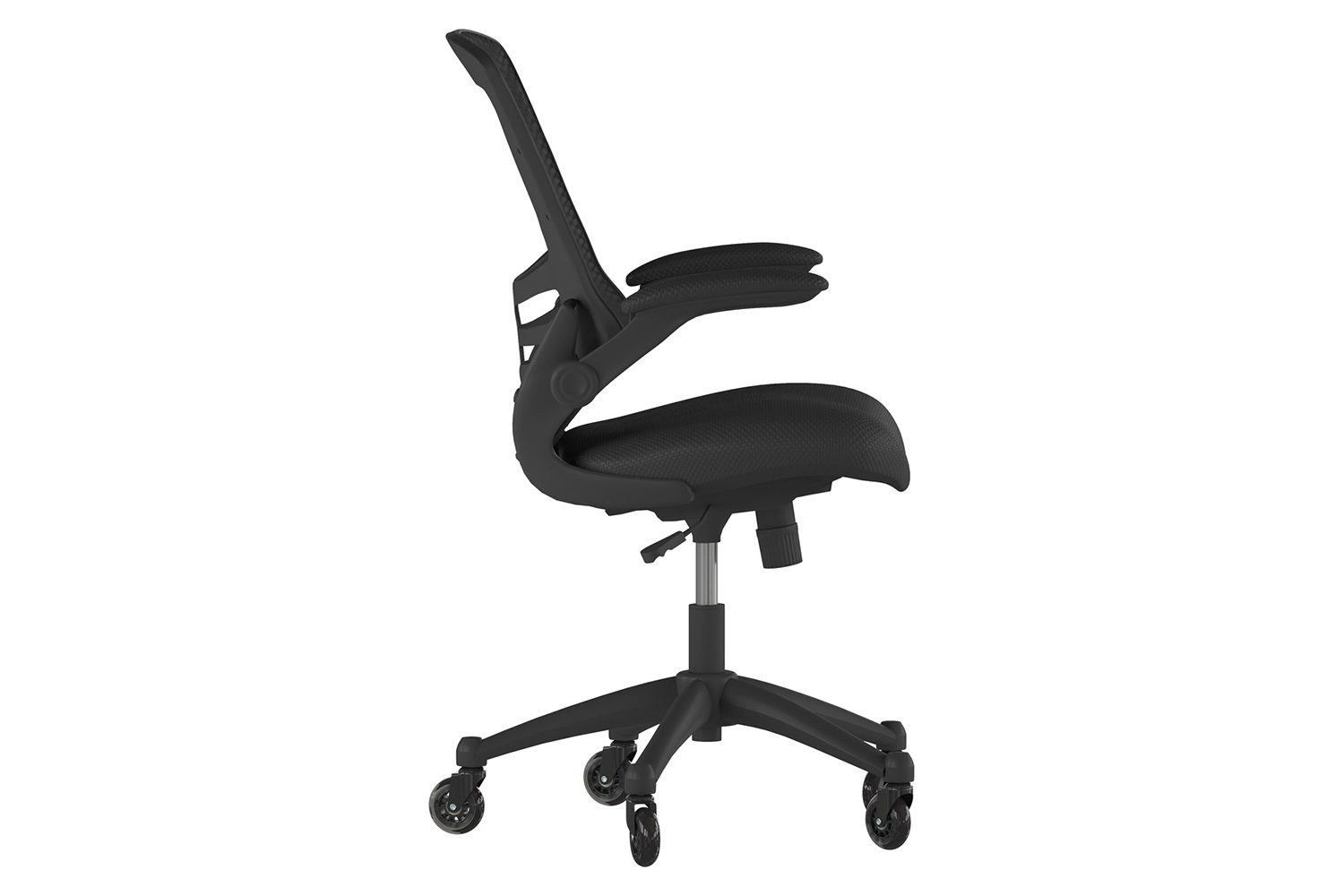 BLNK Kelista Mid-Back Mesh Swivel Ergonomic Task Office Chair with Flip-Up Arms and Transparent Roller Wheels - Black