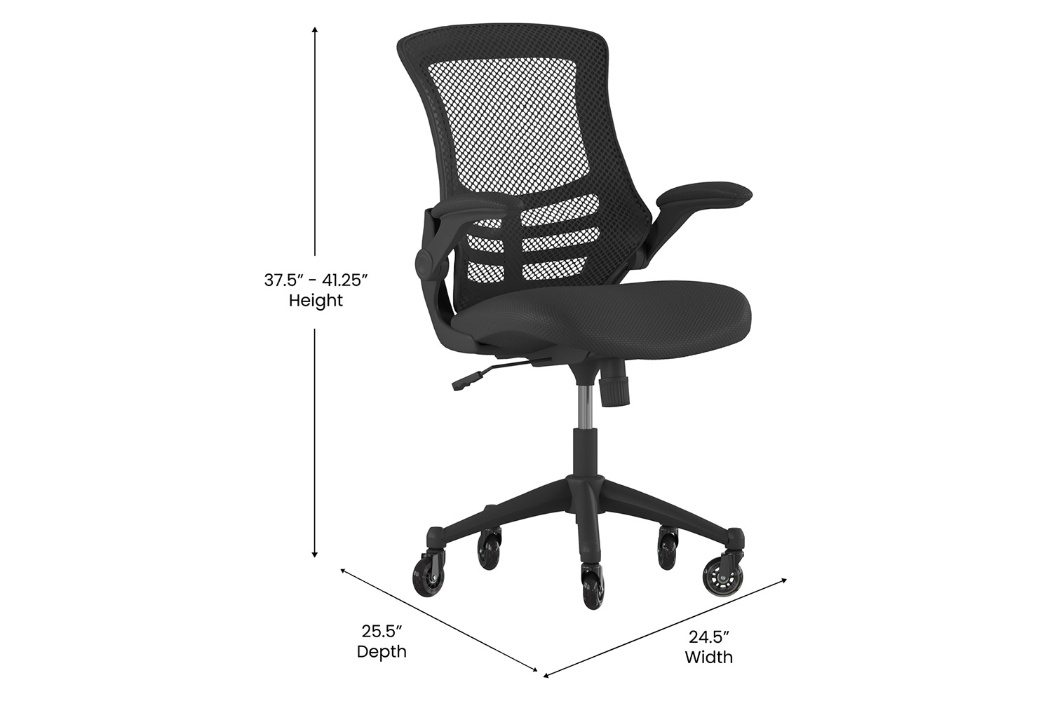 BLNK Kelista Mid-Back Mesh Swivel Ergonomic Task Office Chair with Flip-Up Arms and Transparent Roller Wheels - Black