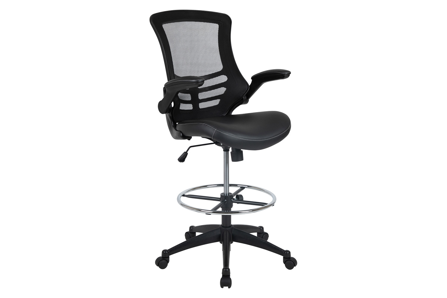 BLNK - Kelista Mid-Back Mesh Ergonomic Drafting Chair with Seat, Adjustable Foot Ring and Flip-Up Arms