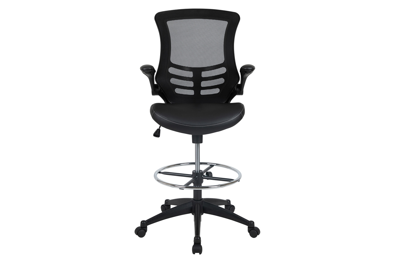 BLNK - Kelista Mid-Back Mesh Ergonomic Drafting Chair with Seat, Adjustable Foot Ring and Flip-Up Arms