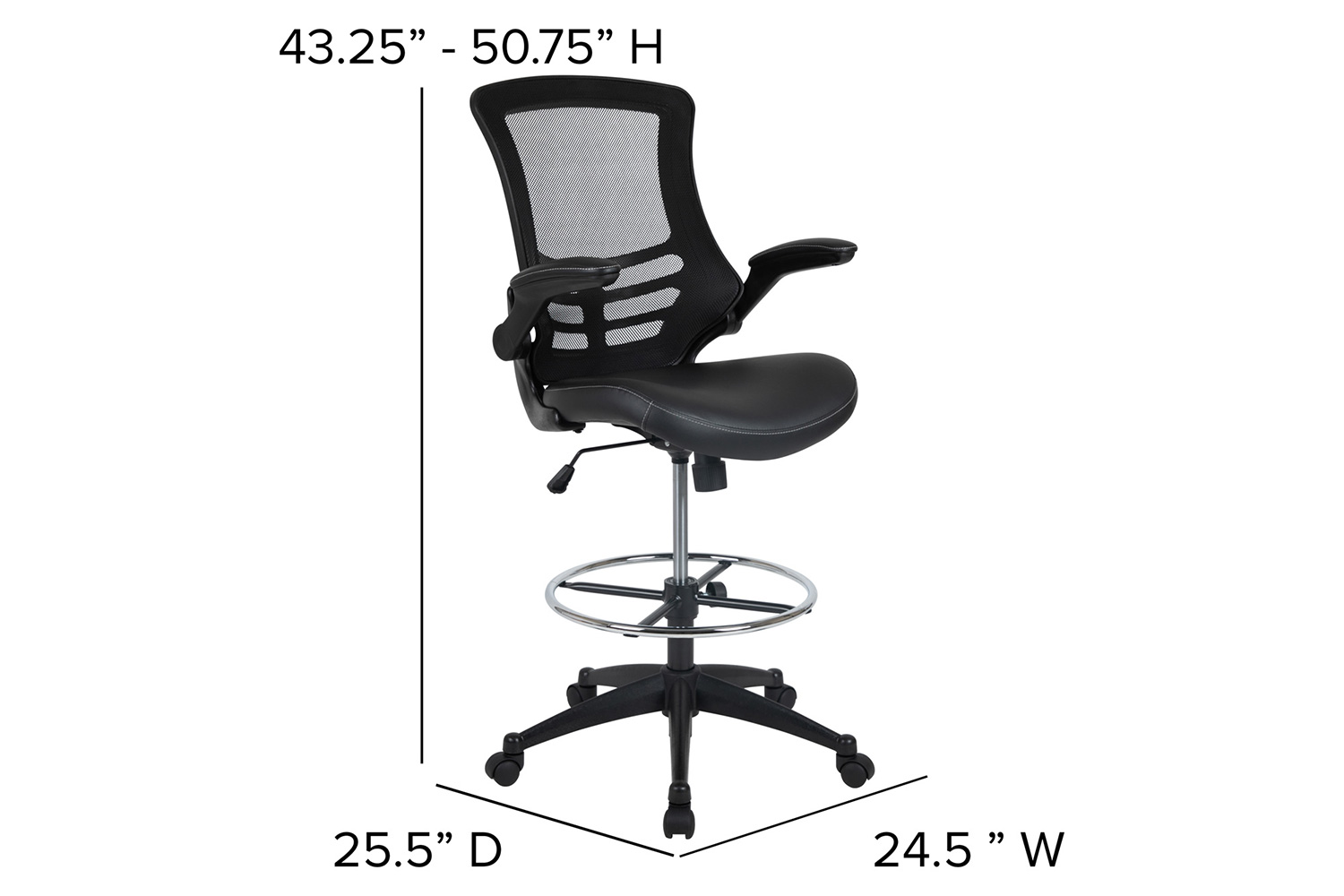 BLNK - Kelista Mid-Back Mesh Ergonomic Drafting Chair with Seat, Adjustable Foot Ring and Flip-Up Arms