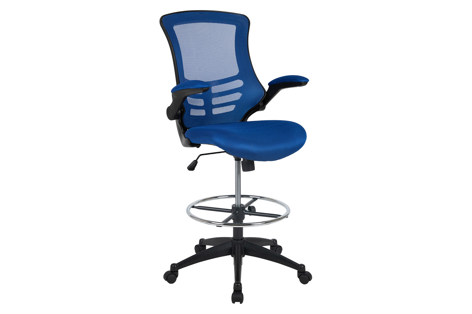 BLNK Kelista Mid-Back Mesh Ergonomic Drafting Chair with Adjustable Foot Ring and Flip-Up Arms - Blue