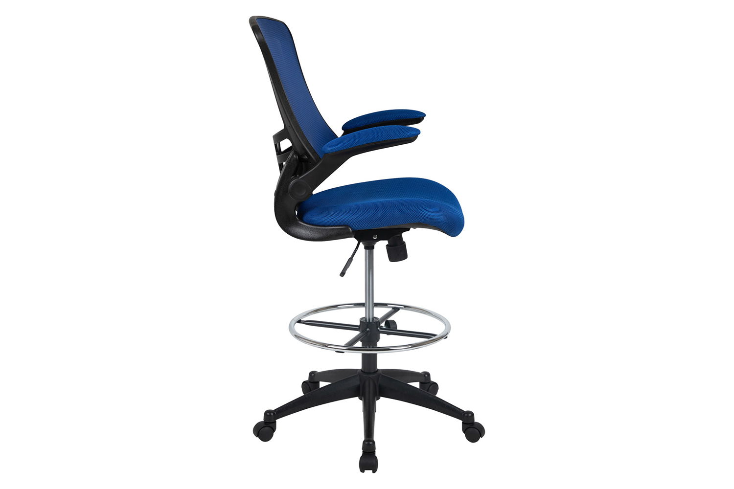 BLNK Kelista Mid-Back Mesh Ergonomic Drafting Chair with Adjustable Foot Ring and Flip-Up Arms - Blue