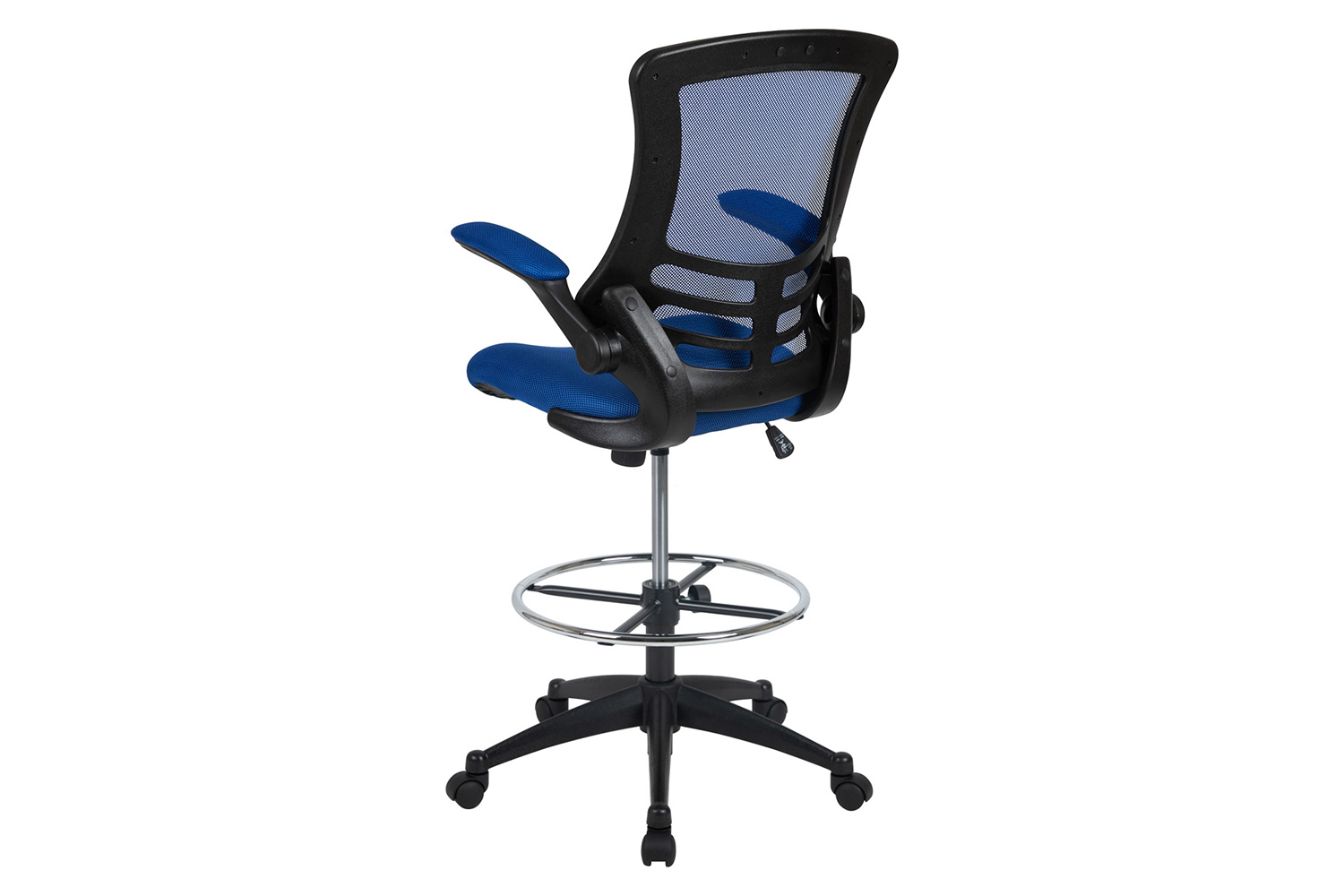 BLNK Kelista Mid-Back Mesh Ergonomic Drafting Chair with Adjustable Foot Ring and Flip-Up Arms - Blue