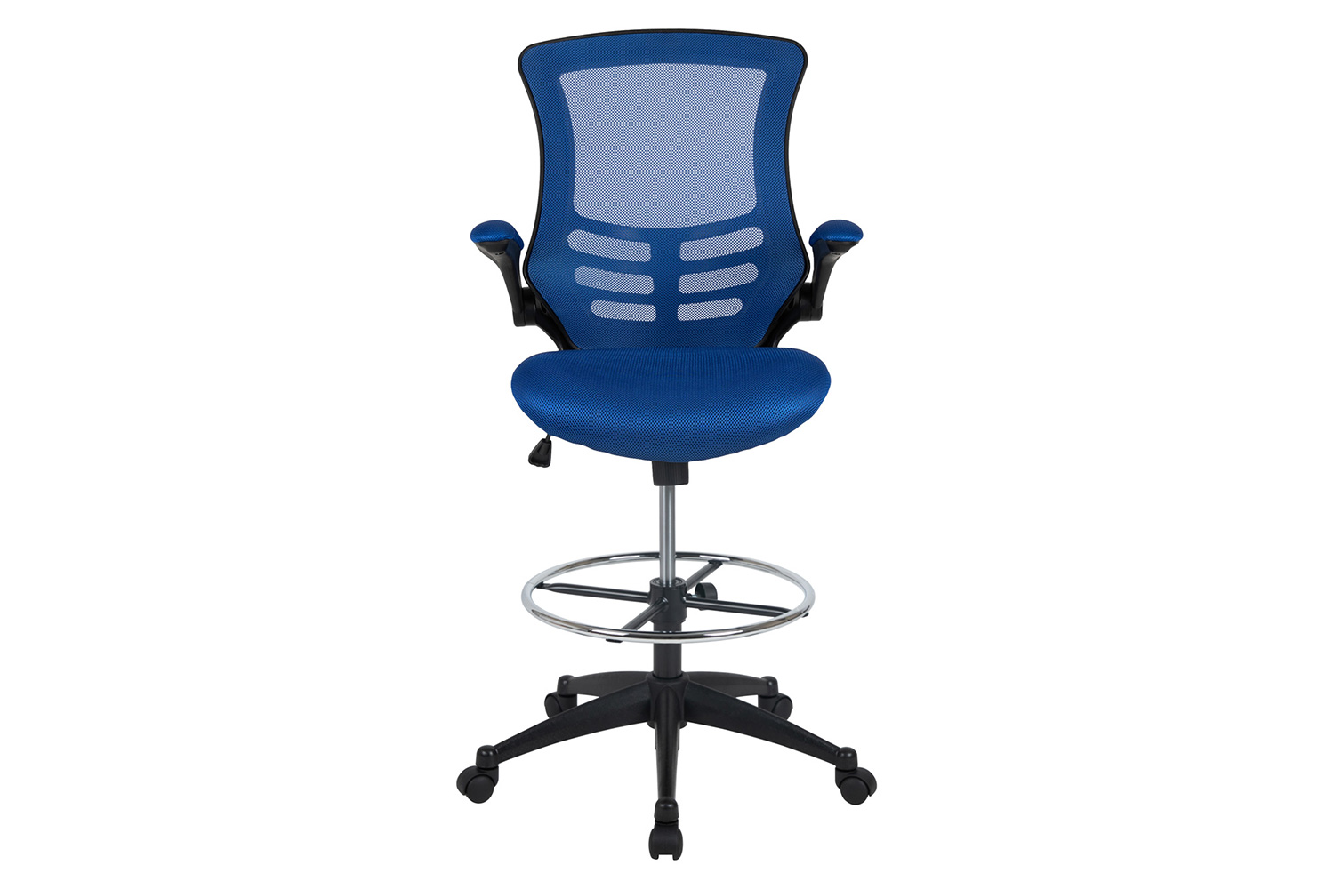 BLNK Kelista Mid-Back Mesh Ergonomic Drafting Chair with Adjustable Foot Ring and Flip-Up Arms - Blue