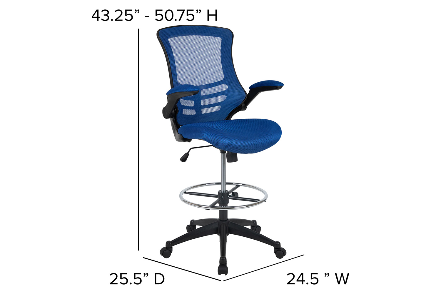 BLNK Kelista Mid-Back Mesh Ergonomic Drafting Chair with Adjustable Foot Ring and Flip-Up Arms - Blue