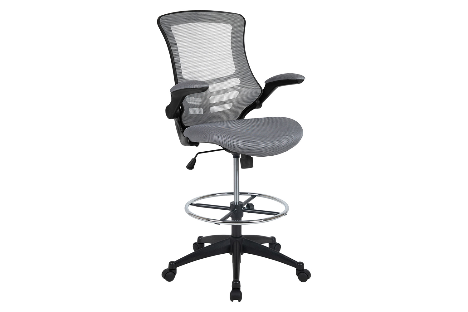 BLNK Kelista Mid-Back Mesh Ergonomic Drafting Chair with Adjustable Foot Ring and Flip-Up Arms - Dark Gray