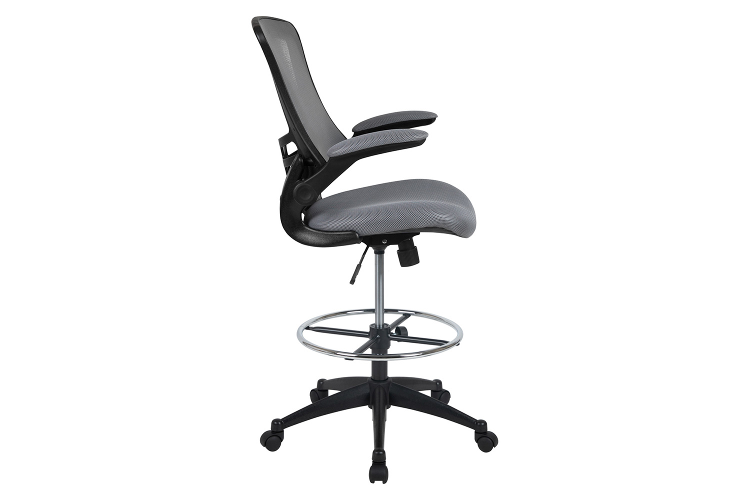 BLNK Kelista Mid-Back Mesh Ergonomic Drafting Chair with Adjustable Foot Ring and Flip-Up Arms - Dark Gray