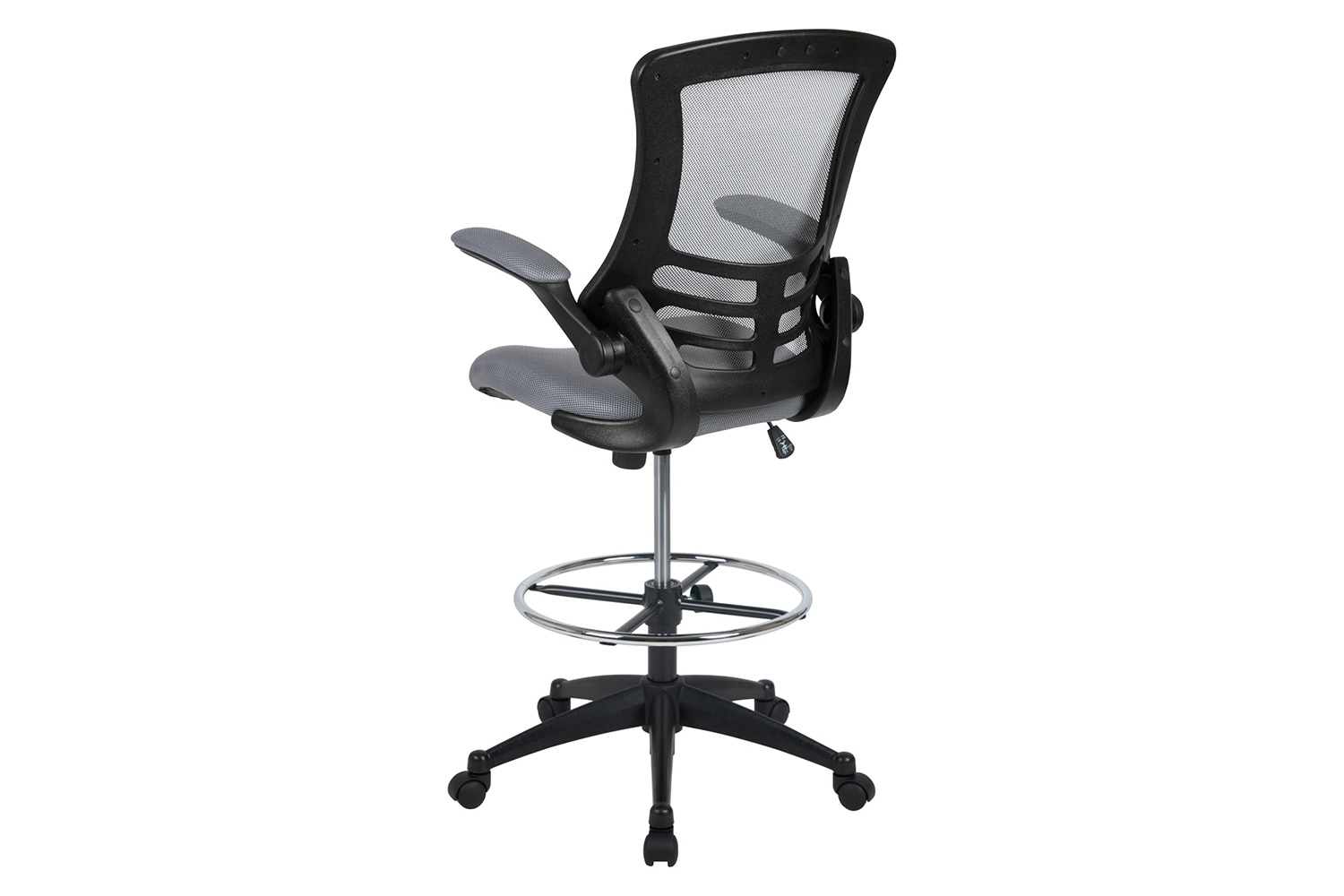 BLNK Kelista Mid-Back Mesh Ergonomic Drafting Chair with Adjustable Foot Ring and Flip-Up Arms - Dark Gray