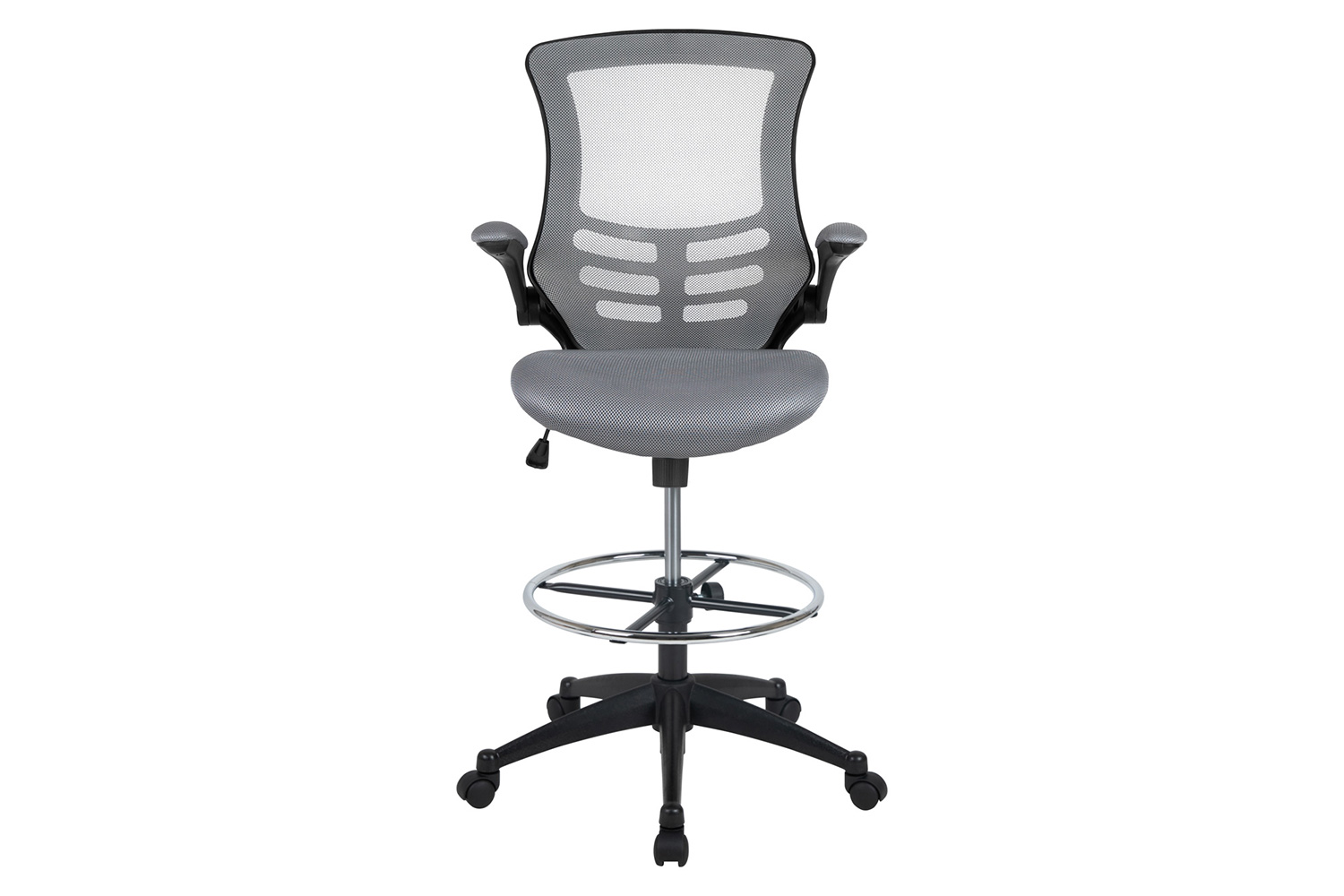 BLNK Kelista Mid-Back Mesh Ergonomic Drafting Chair with Adjustable Foot Ring and Flip-Up Arms - Dark Gray