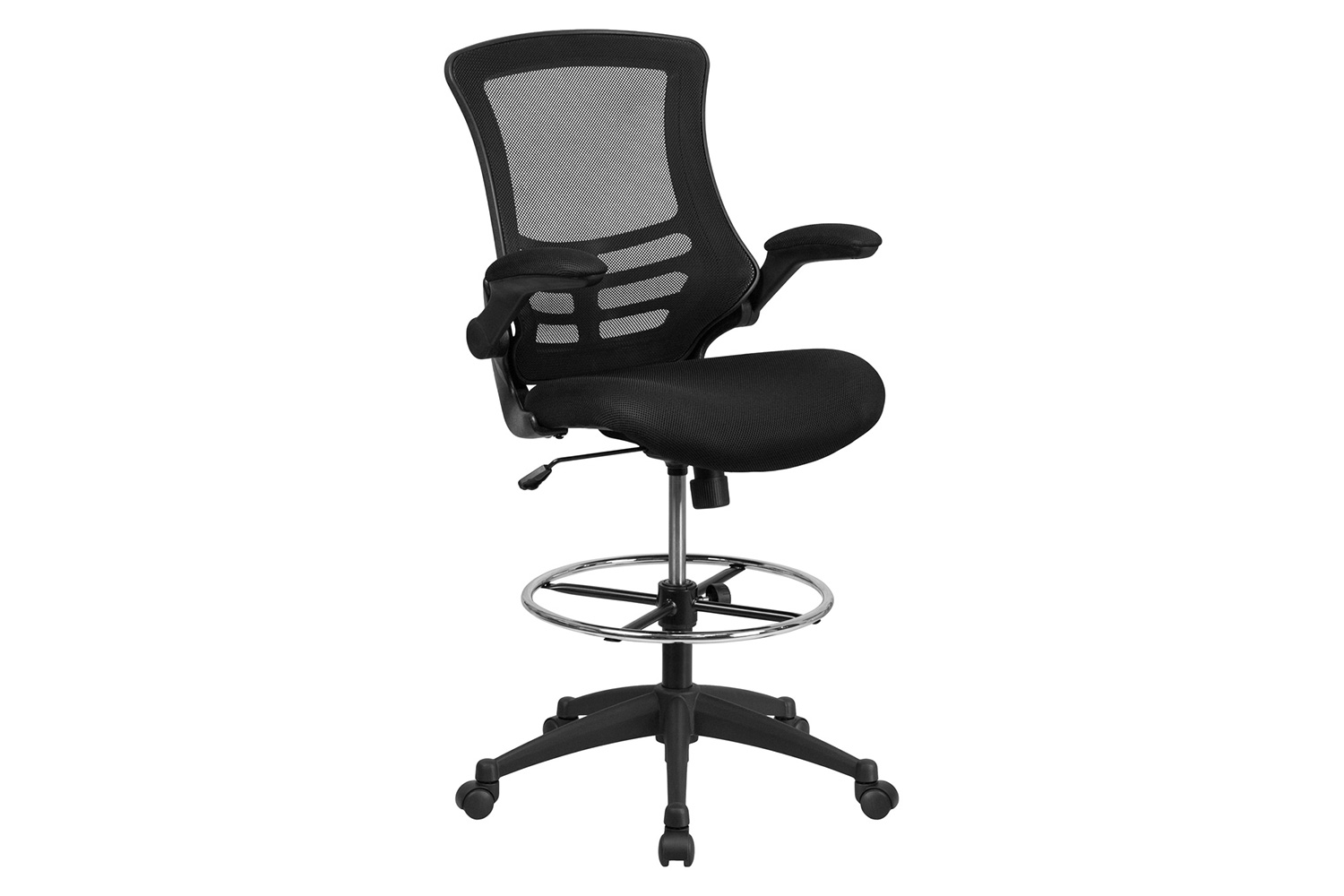 BLNK Kelista Mid-Back Mesh Ergonomic Drafting Chair with Adjustable Foot Ring and Flip-Up Arms