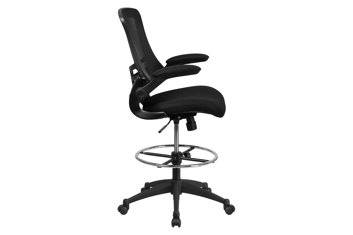 BLNK Kelista Mid-Back Mesh Ergonomic Drafting Chair with Adjustable Foot Ring and Flip-Up Arms - Black