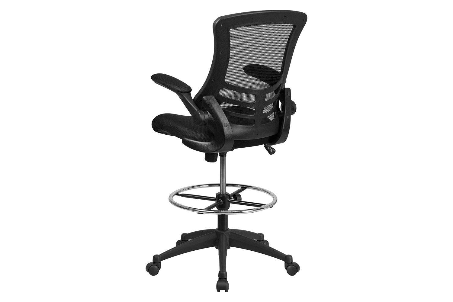 BLNK Kelista Mid-Back Mesh Ergonomic Drafting Chair with Adjustable Foot Ring and Flip-Up Arms - Black