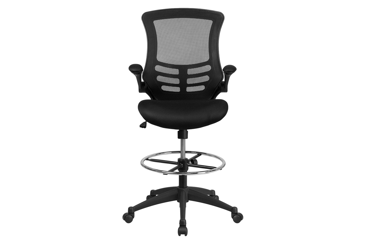 BLNK Kelista Mid-Back Mesh Ergonomic Drafting Chair with Adjustable Foot Ring and Flip-Up Arms - Black