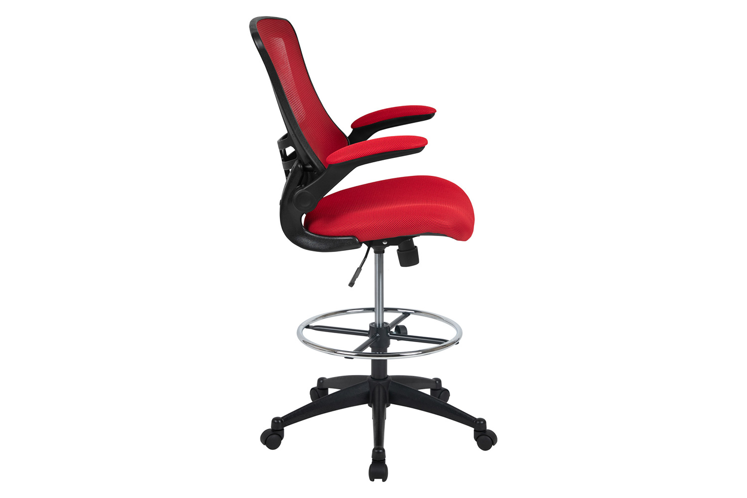 BLNK Kelista Mid-Back Mesh Ergonomic Drafting Chair with Adjustable Foot Ring and Flip-Up Arms - Red