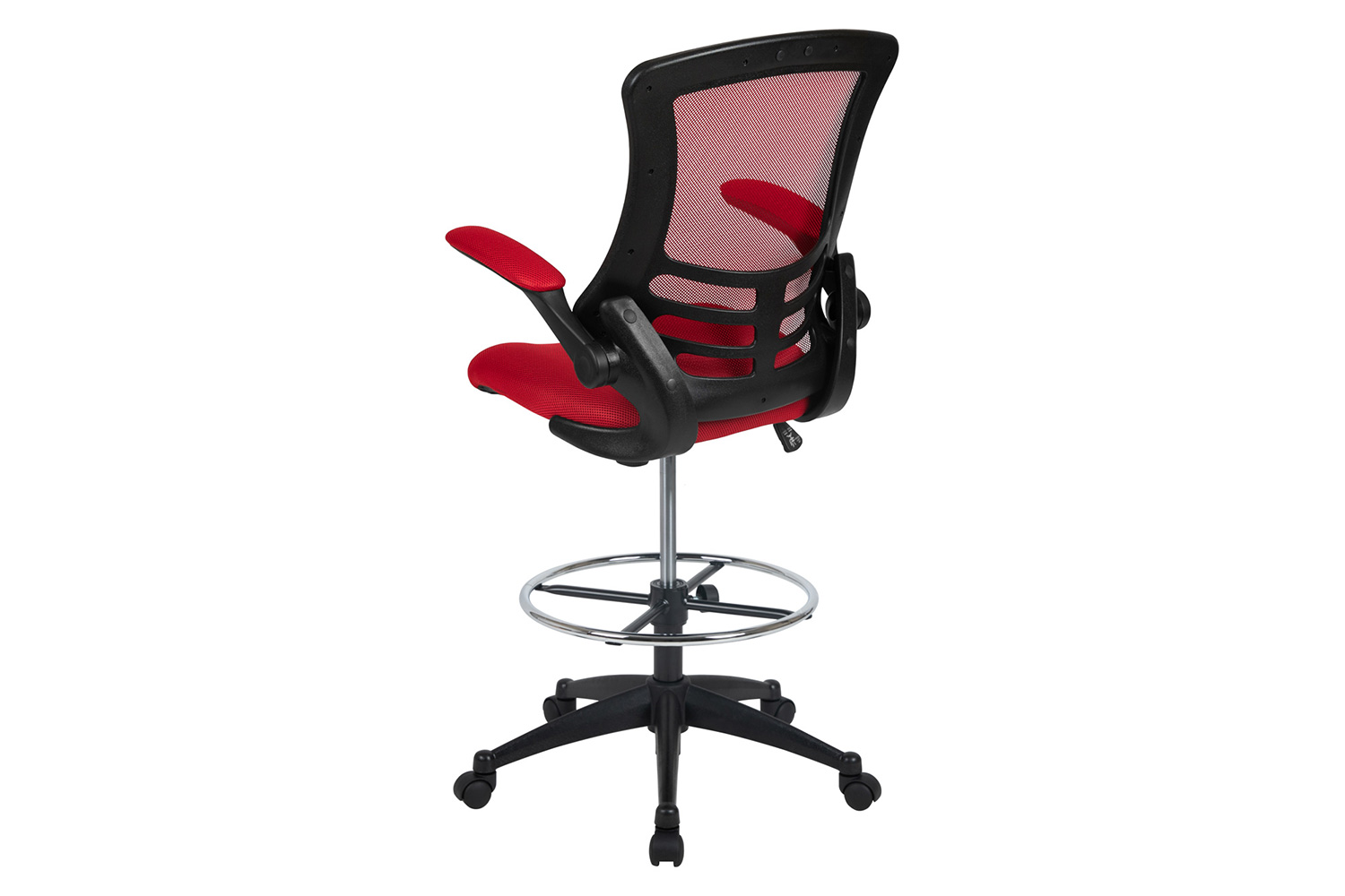 BLNK Kelista Mid-Back Mesh Ergonomic Drafting Chair with Adjustable Foot Ring and Flip-Up Arms - Red