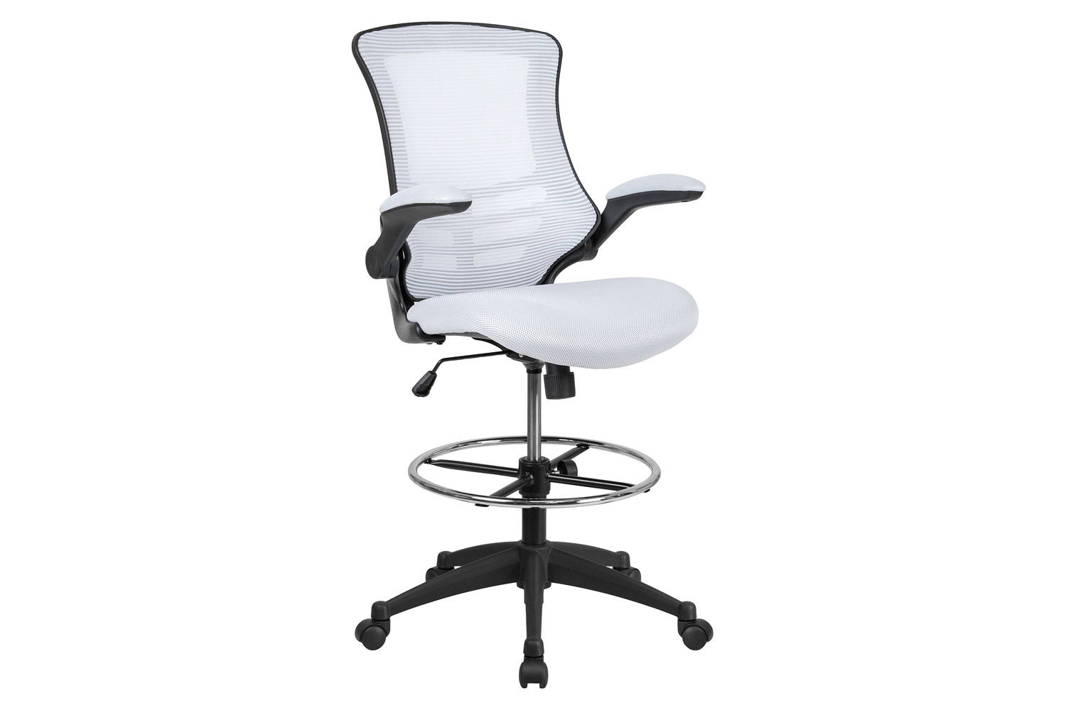 BLNK - Kelista Mid-Back White Mesh Ergonomic Drafting Chair with Adjustable Foot Ring and Flip-Up Arms