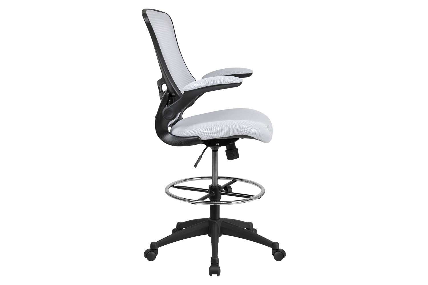 BLNK - Kelista Mid-Back White Mesh Ergonomic Drafting Chair with Adjustable Foot Ring and Flip-Up Arms