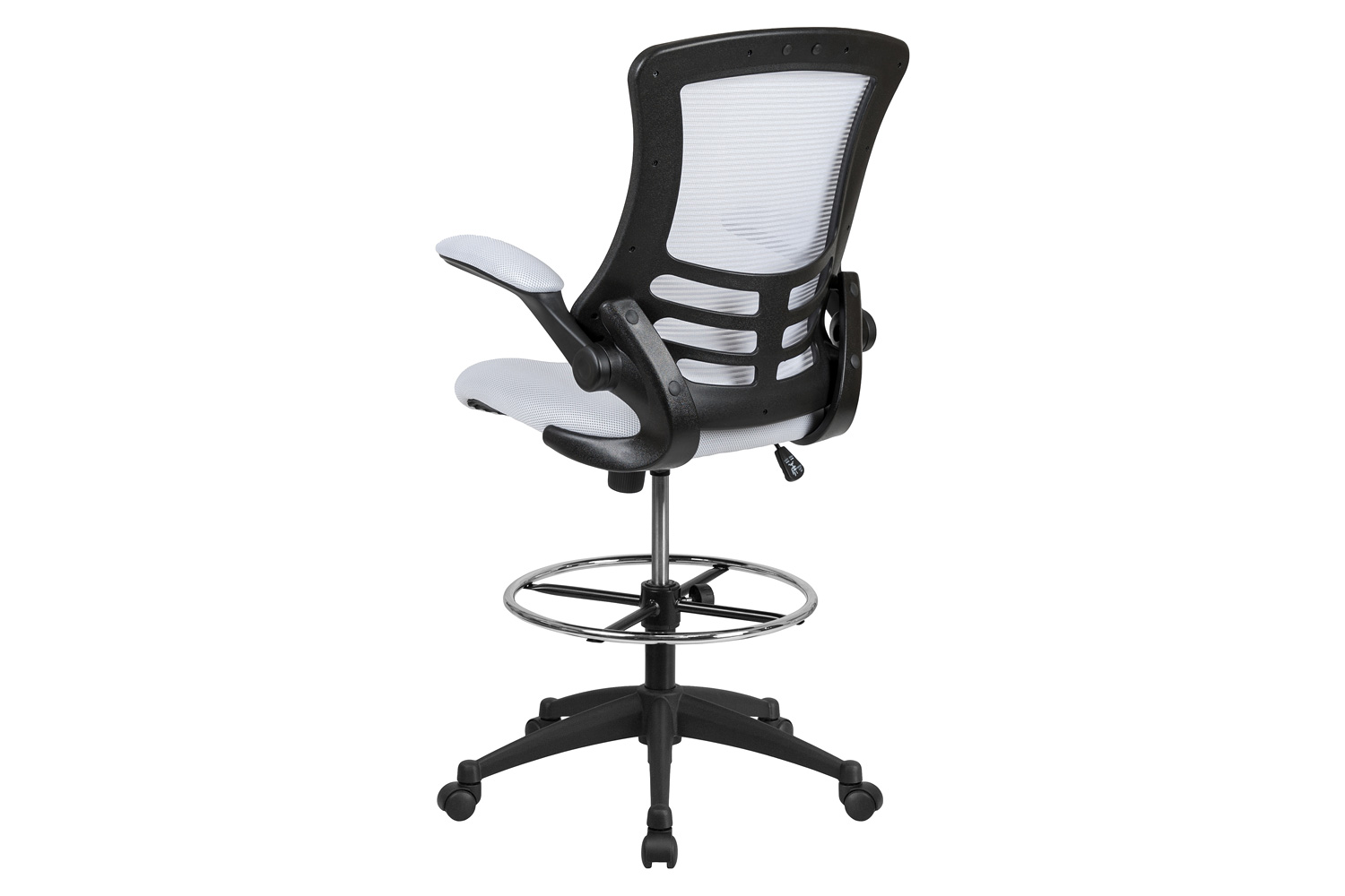 BLNK - Kelista Mid-Back White Mesh Ergonomic Drafting Chair with Adjustable Foot Ring and Flip-Up Arms