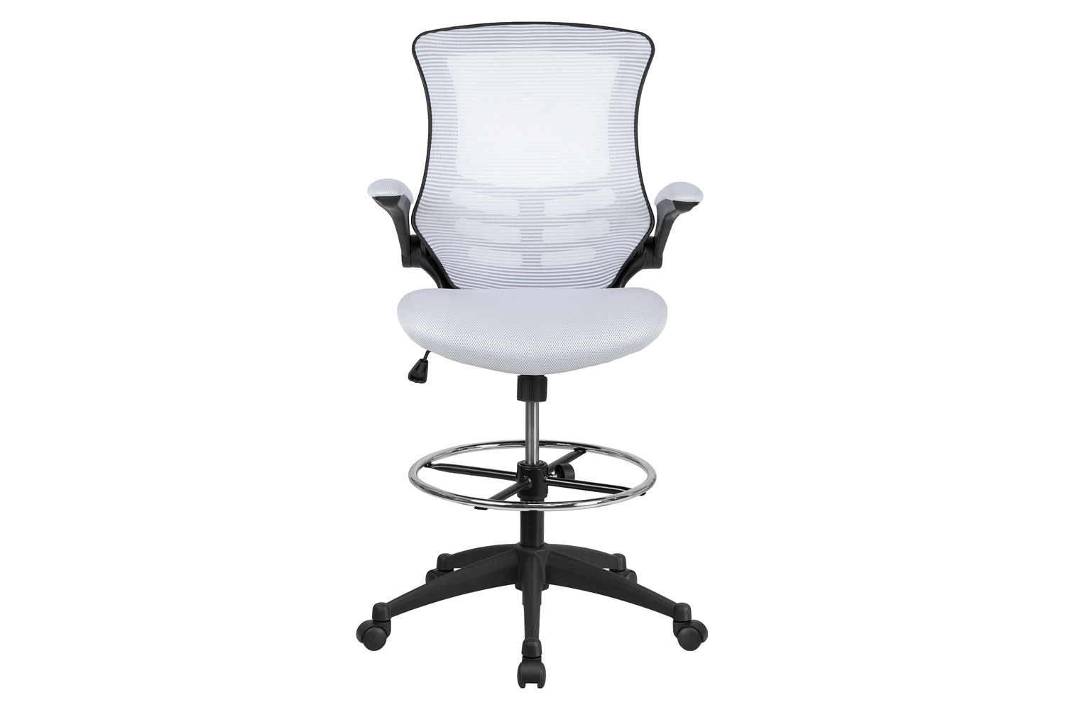 BLNK - Kelista Mid-Back White Mesh Ergonomic Drafting Chair with Adjustable Foot Ring and Flip-Up Arms