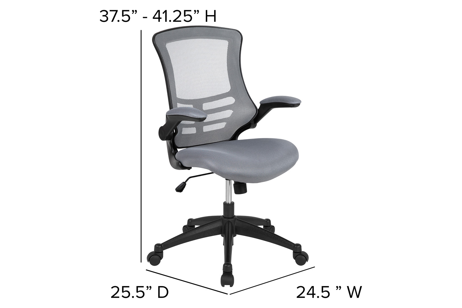 BLNK Kelista Mid-Back Mesh Swivel Ergonomic Task Office Chair with Flip-Up Arms - Dark Gray