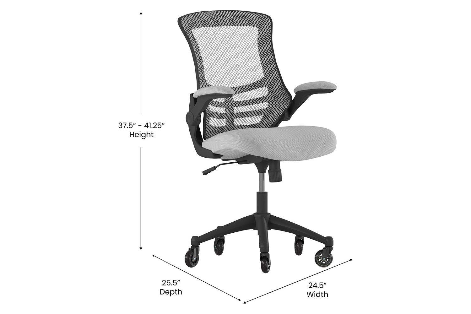 BLNK Kelista Mid-Back Mesh Swivel Ergonomic Task Office Chair with Flip-Up Arms and Transparent Roller Wheels - Dark Gray