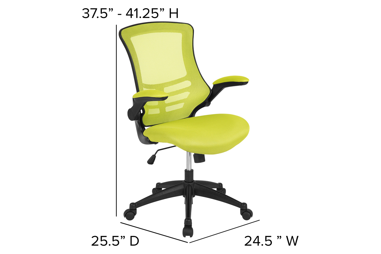 BLNK Kelista Mid-Back Mesh Swivel Ergonomic Task Office Chair with Flip-Up Arms - Green