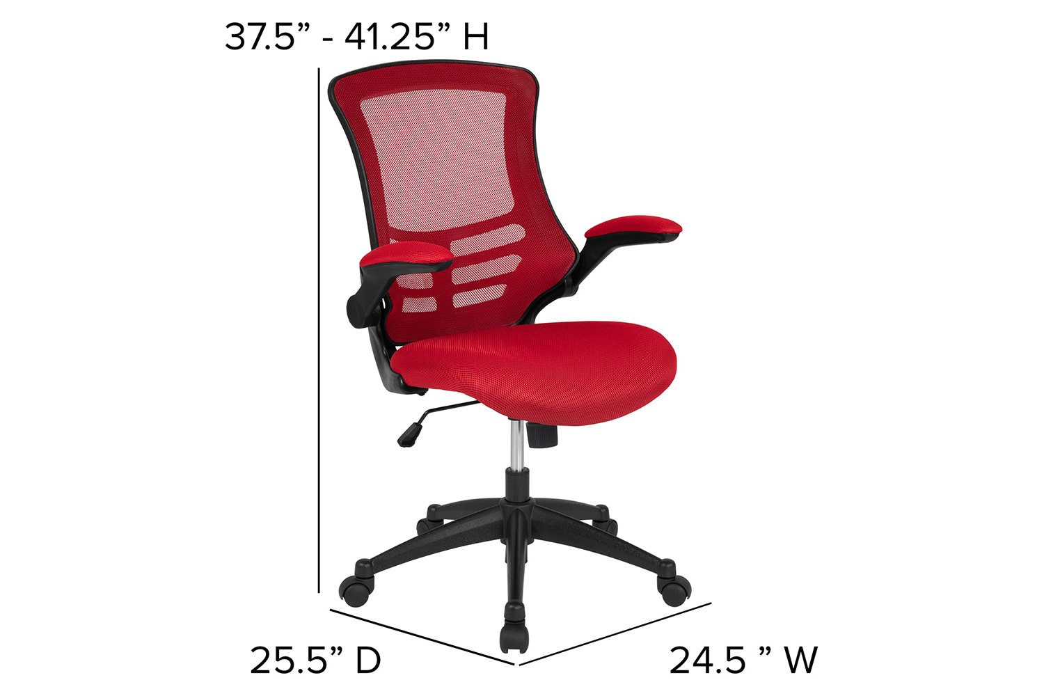 BLNK Kelista Mid-Back Mesh Swivel Ergonomic Task Office Chair with Flip-Up Arms - Red