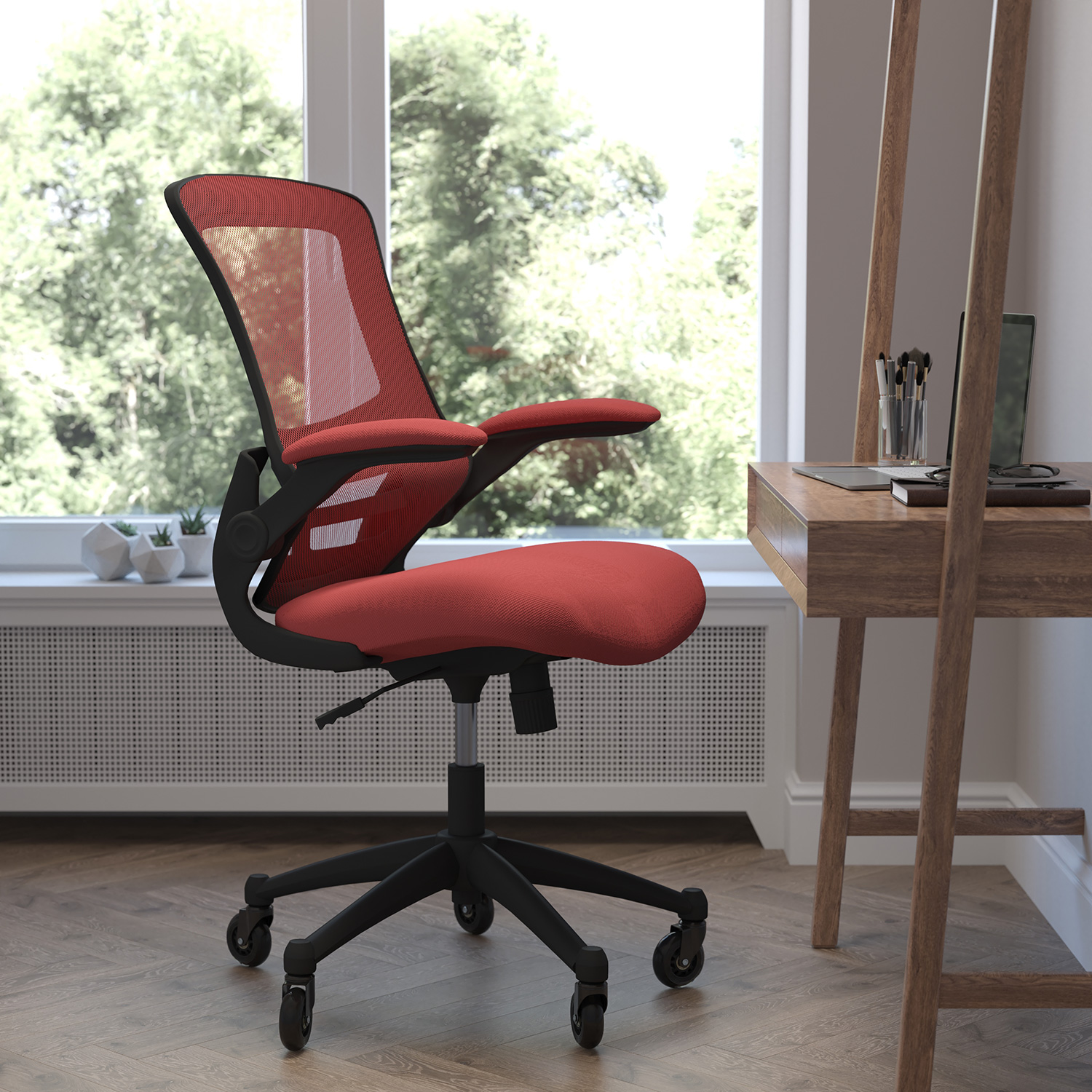 BLNK Kelista Mid-Back Mesh Swivel Ergonomic Task Office Chair with Flip-Up Arms and Transparent Roller Wheels