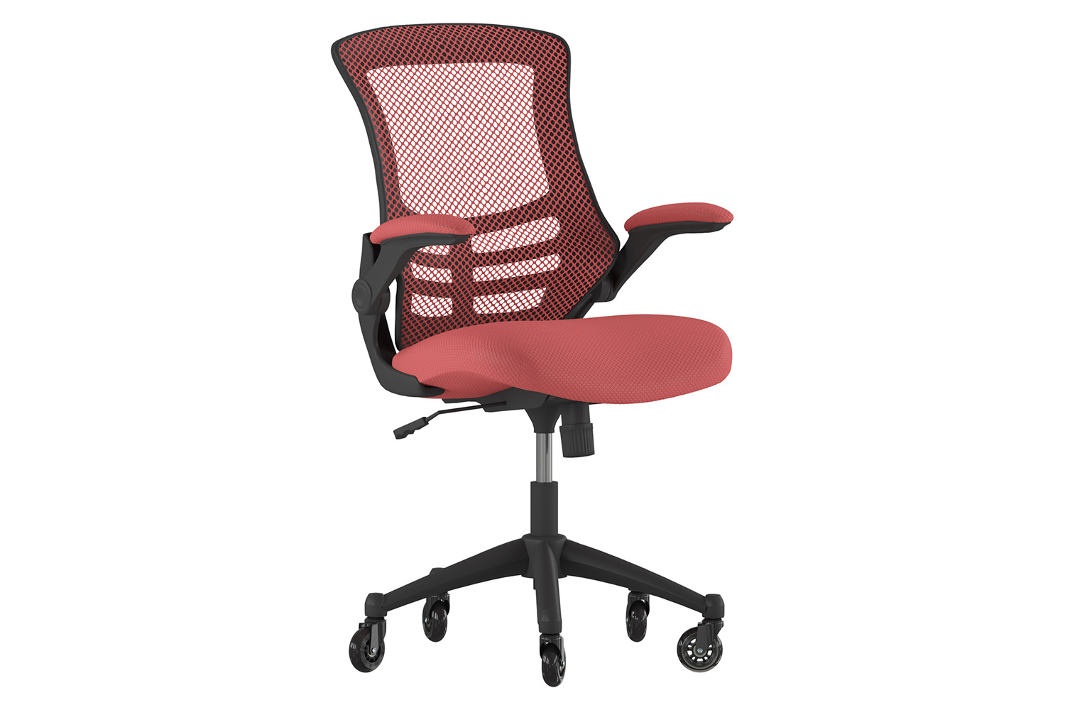 BLNK Kelista Mid-Back Mesh Swivel Ergonomic Task Office Chair with Flip-Up Arms and Transparent Roller Wheels - Red