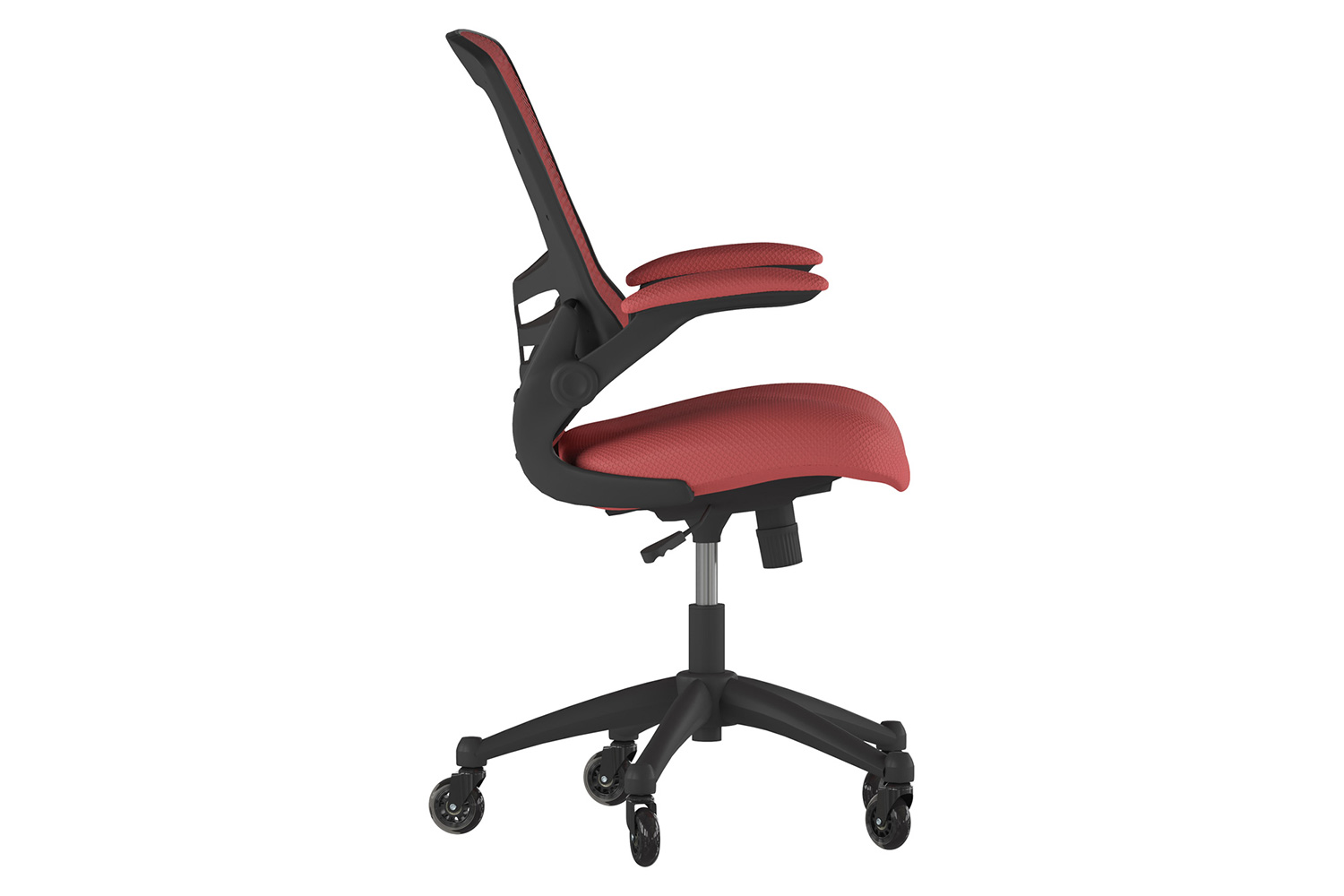 BLNK Kelista Mid-Back Mesh Swivel Ergonomic Task Office Chair with Flip-Up Arms and Transparent Roller Wheels - Red