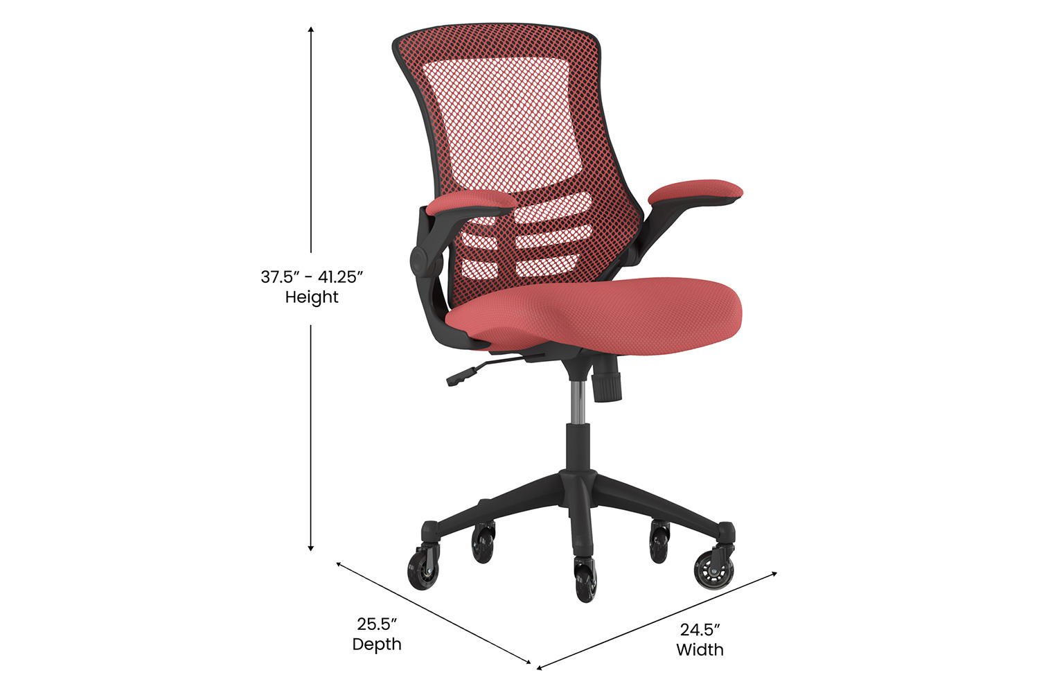 BLNK Kelista Mid-Back Mesh Swivel Ergonomic Task Office Chair with Flip-Up Arms and Transparent Roller Wheels - Red