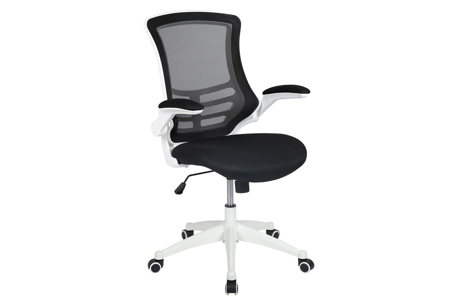 BLNK Kelista Mid-Back Mesh Swivel Ergonomic Task Office Chair with White Frame and Flip-Up Arms - Black