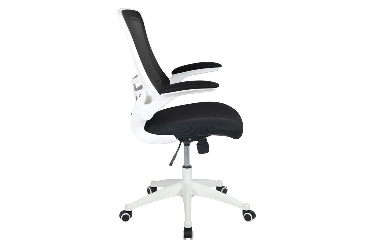 BLNK Kelista Mid-Back Mesh Swivel Ergonomic Task Office Chair with White Frame and Flip-Up Arms - Black