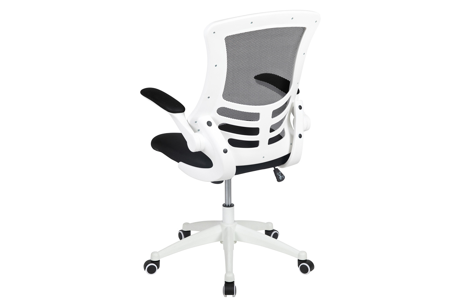 BLNK Kelista Mid-Back Mesh Swivel Ergonomic Task Office Chair with White Frame and Flip-Up Arms - Black