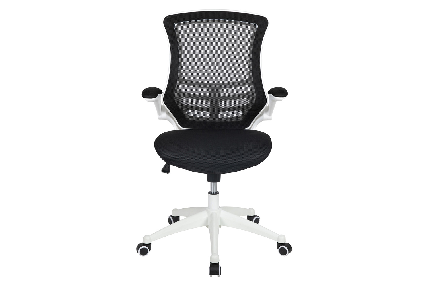 BLNK Kelista Mid-Back Mesh Swivel Ergonomic Task Office Chair with White Frame and Flip-Up Arms - Black