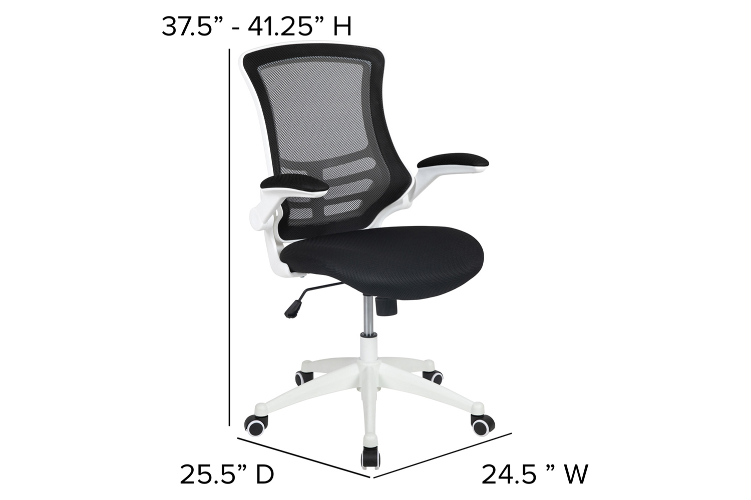 BLNK Kelista Mid-Back Mesh Swivel Ergonomic Task Office Chair with White Frame and Flip-Up Arms - Black