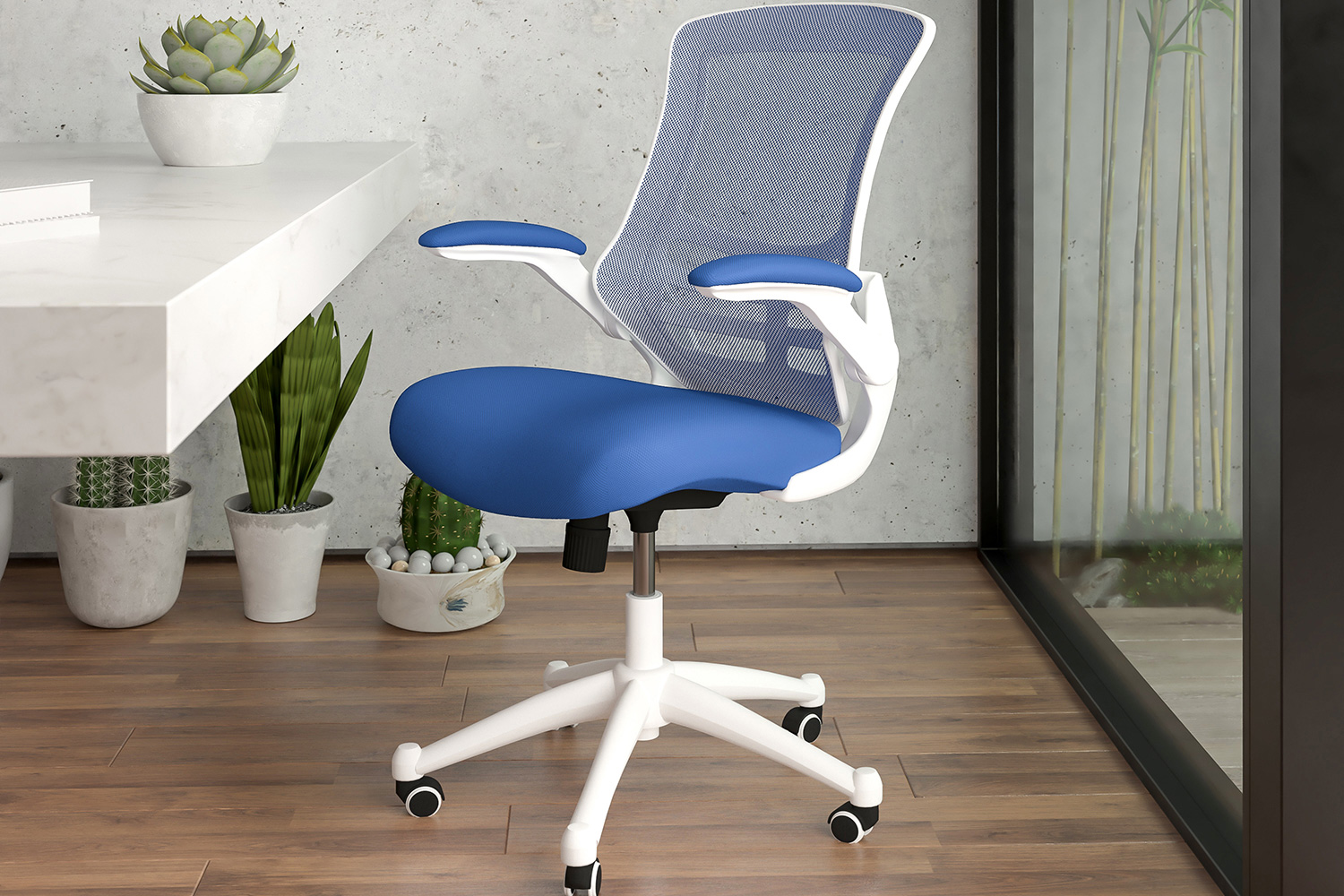 BLNK Kelista Mid-Back Mesh Swivel Ergonomic Task Office Chair with White Frame and Flip-Up Arms