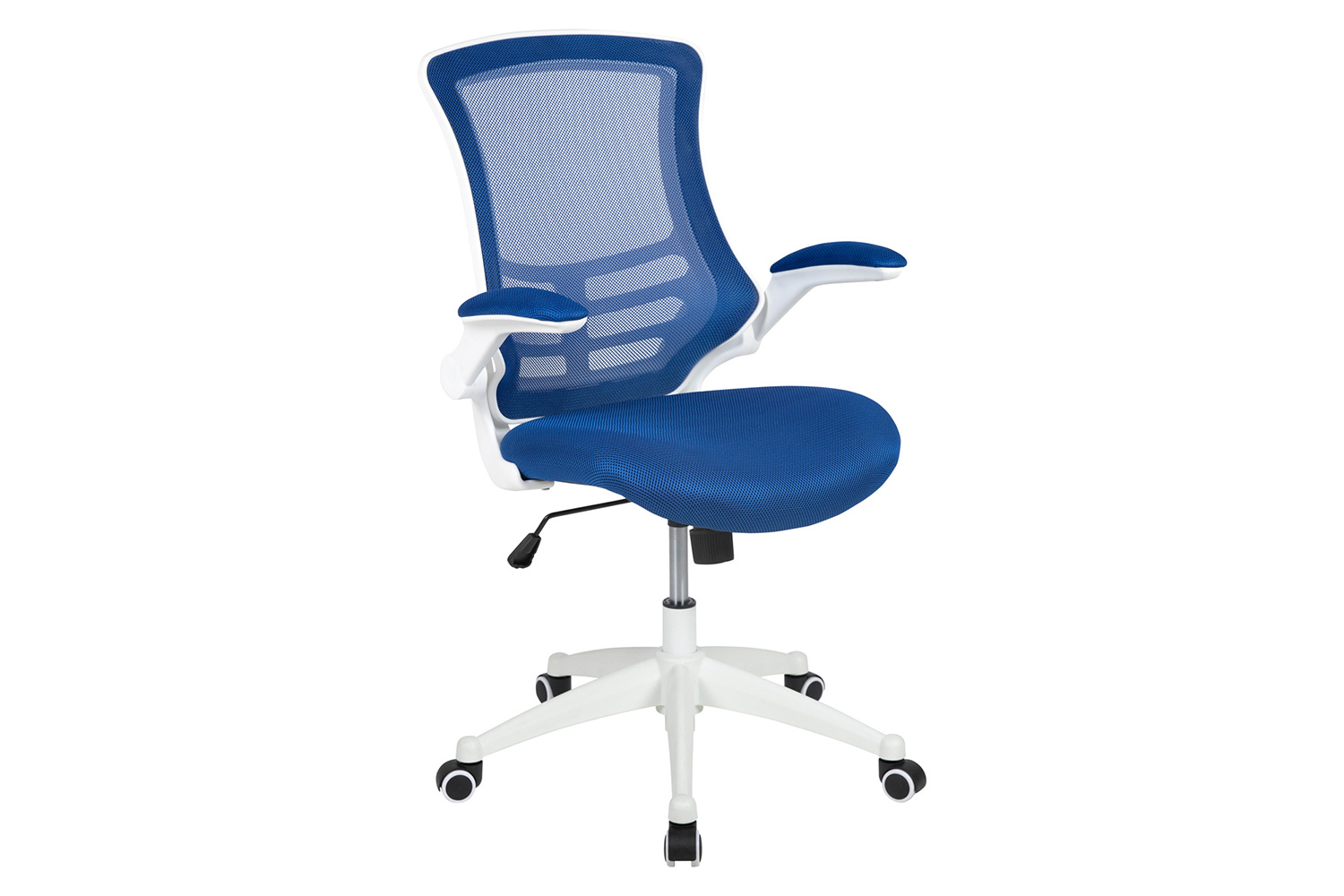 BLNK Kelista Mid-Back Mesh Swivel Ergonomic Task Office Chair with White Frame and Flip-Up Arms - Blue