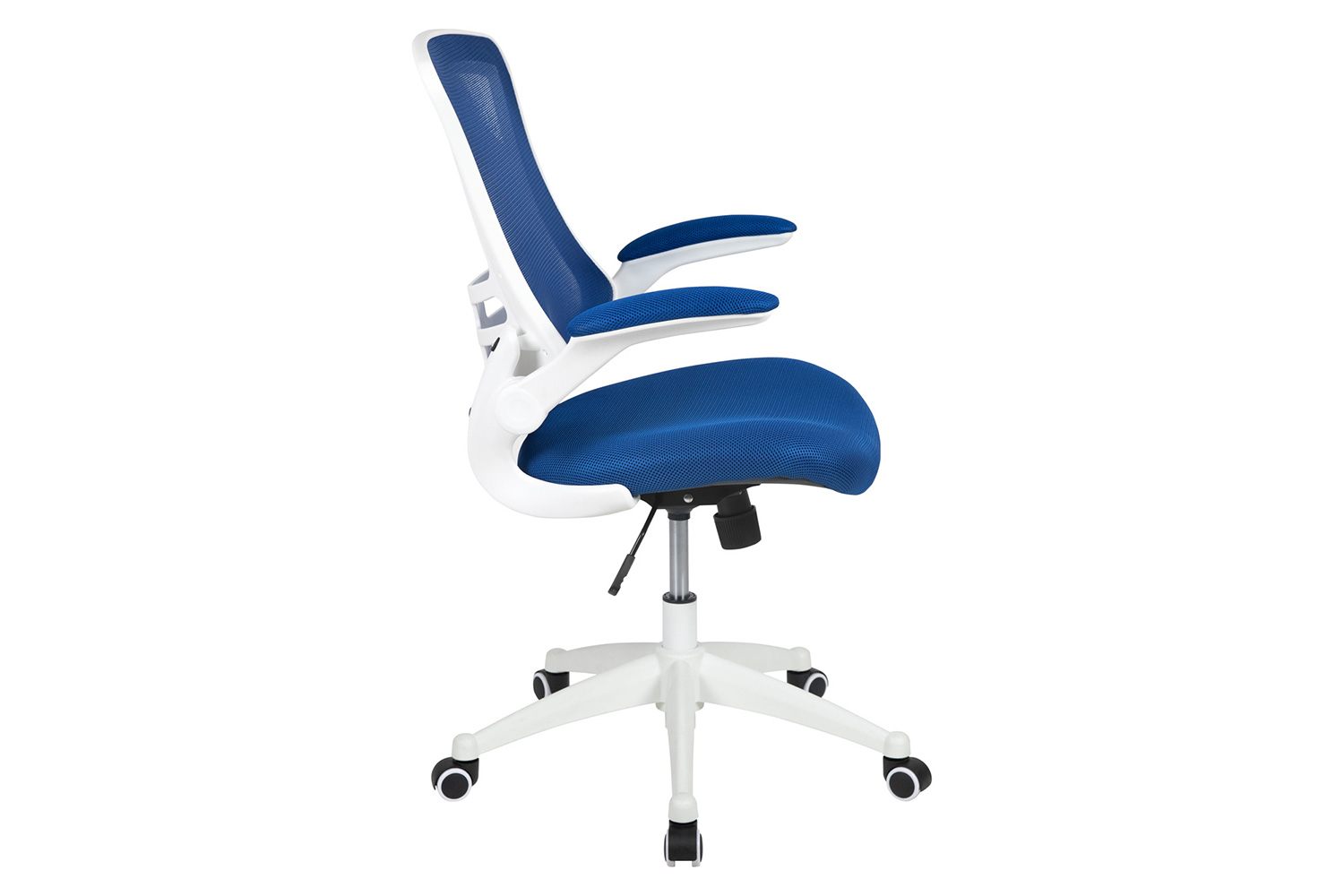 BLNK Kelista Mid-Back Mesh Swivel Ergonomic Task Office Chair with White Frame and Flip-Up Arms - Blue