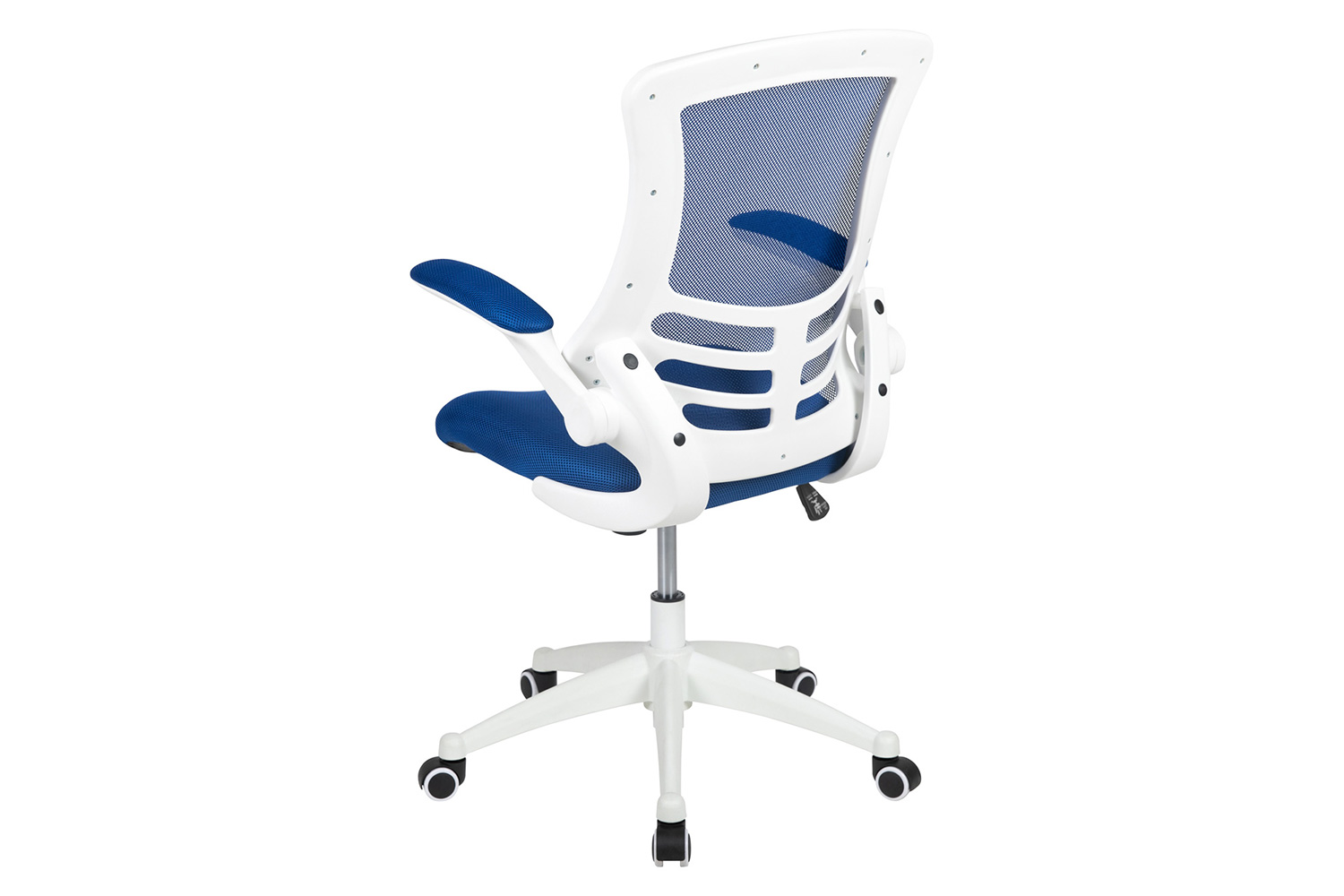 BLNK Kelista Mid-Back Mesh Swivel Ergonomic Task Office Chair with White Frame and Flip-Up Arms - Blue