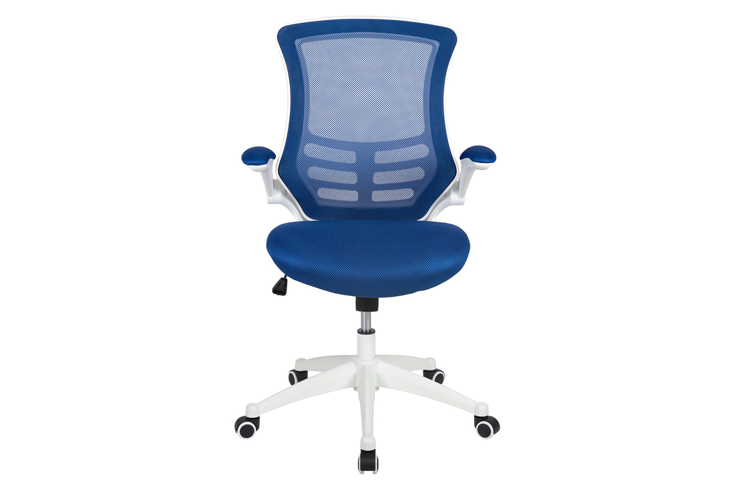 BLNK Kelista Mid-Back Mesh Swivel Ergonomic Task Office Chair with White Frame and Flip-Up Arms - Blue