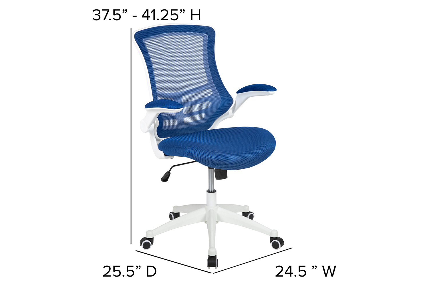 BLNK Kelista Mid-Back Mesh Swivel Ergonomic Task Office Chair with White Frame and Flip-Up Arms - Blue