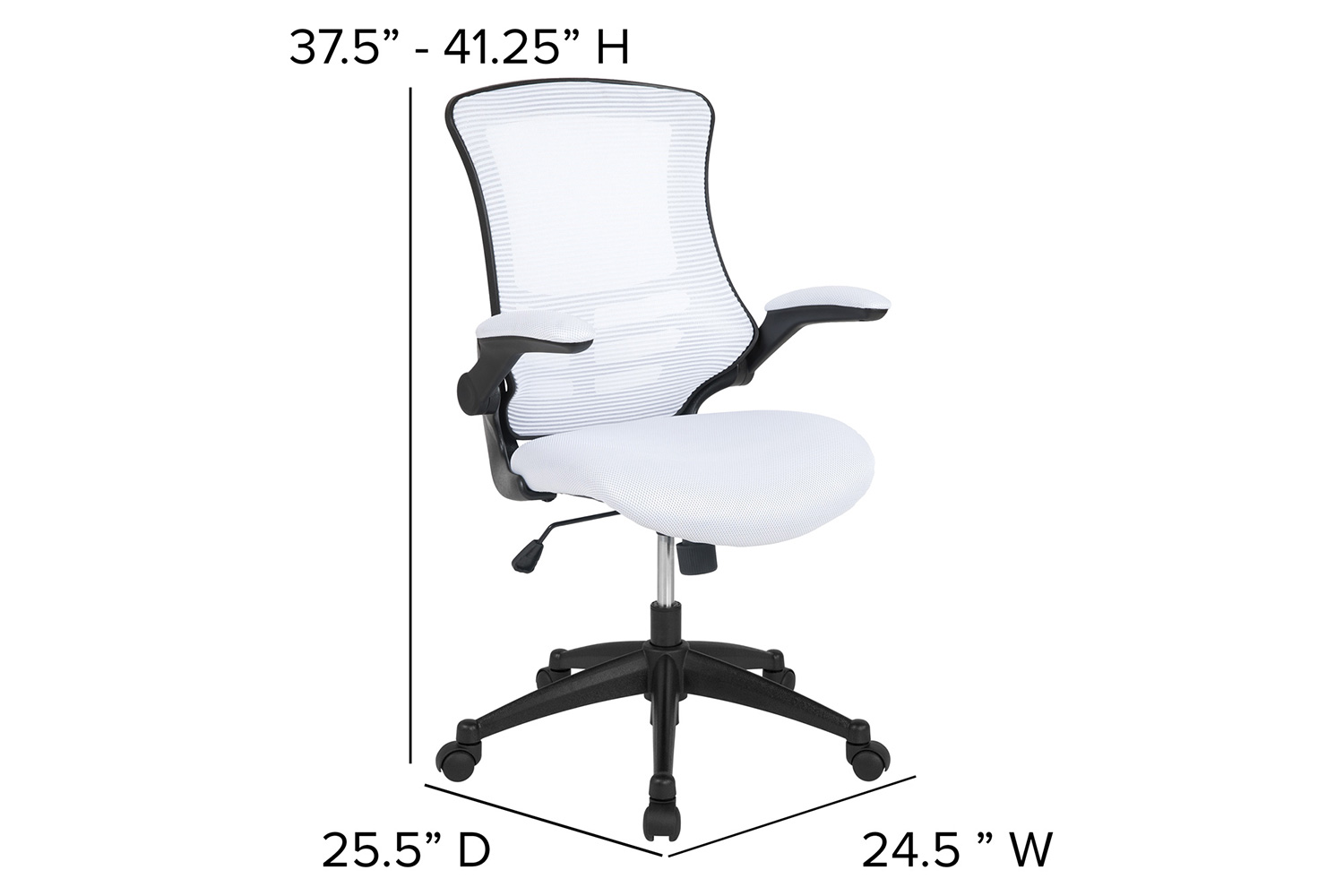 BLNK Kelista Mid-Back Mesh Swivel Ergonomic Task Office Chair with Flip-Up Arms - White