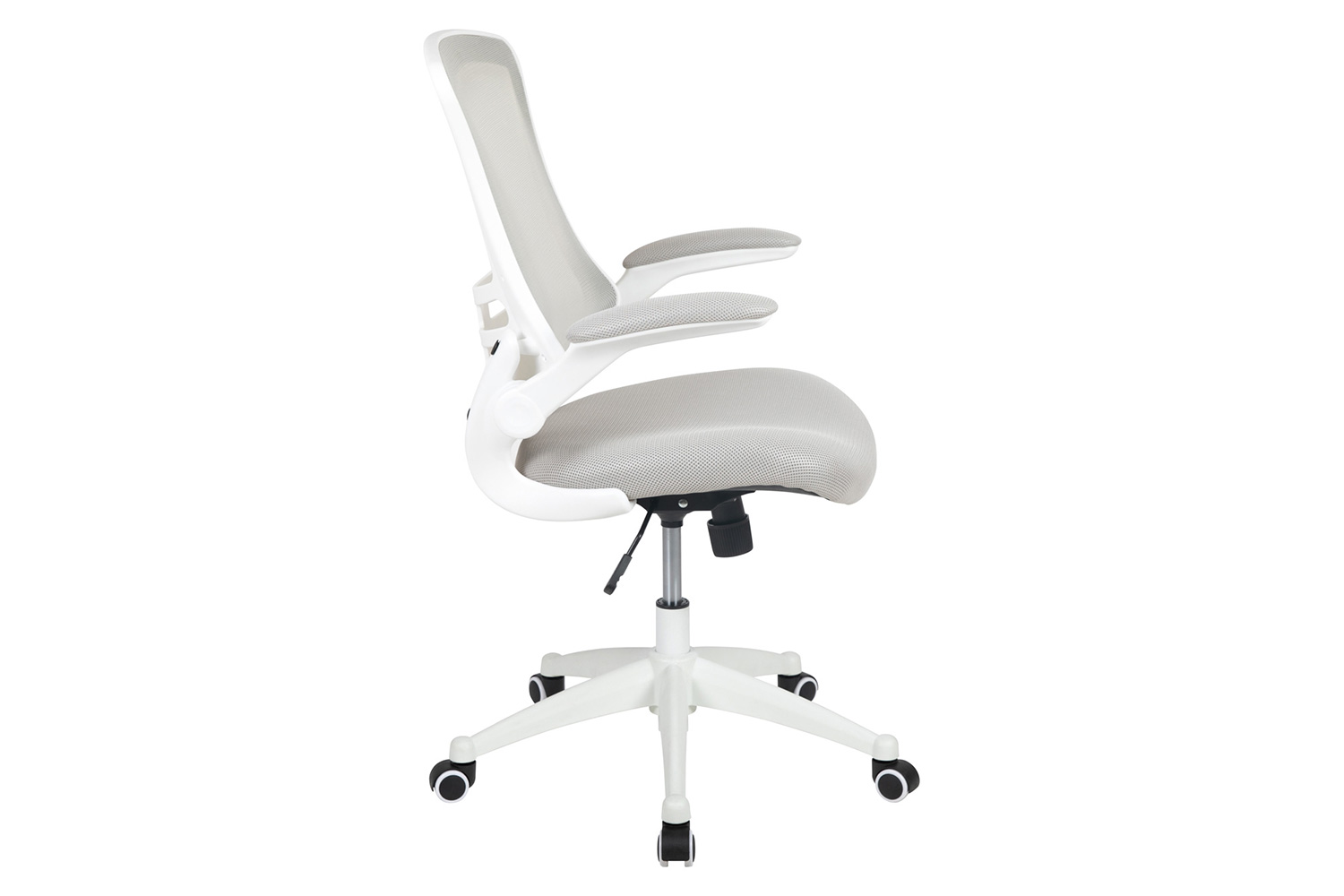 BLNK Kelista Mid-Back Mesh Swivel Ergonomic Task Office Chair with White Frame and Flip-Up Arms - Light Gray