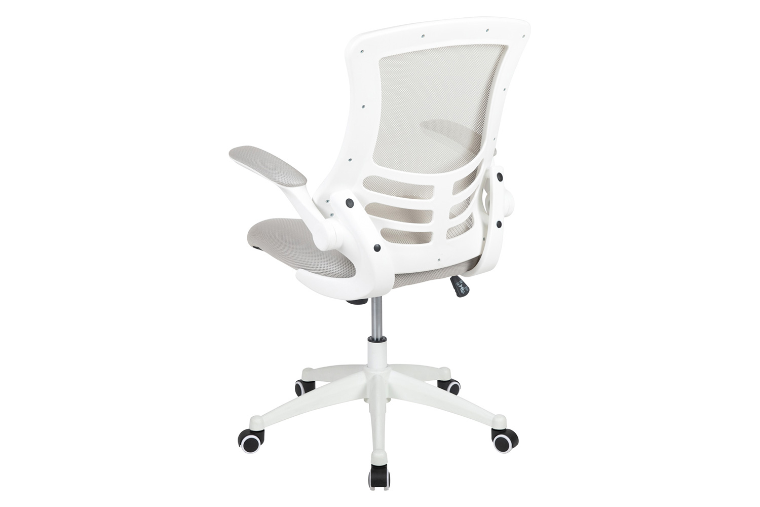 BLNK Kelista Mid-Back Mesh Swivel Ergonomic Task Office Chair with White Frame and Flip-Up Arms - Light Gray