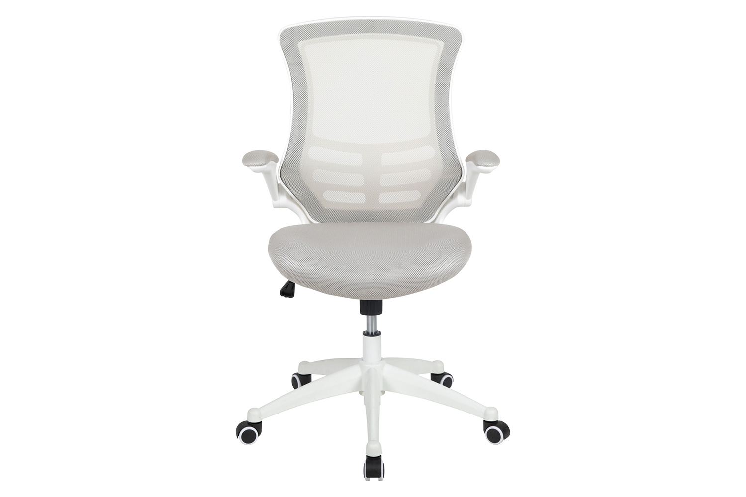 BLNK Kelista Mid-Back Mesh Swivel Ergonomic Task Office Chair with White Frame and Flip-Up Arms - Light Gray