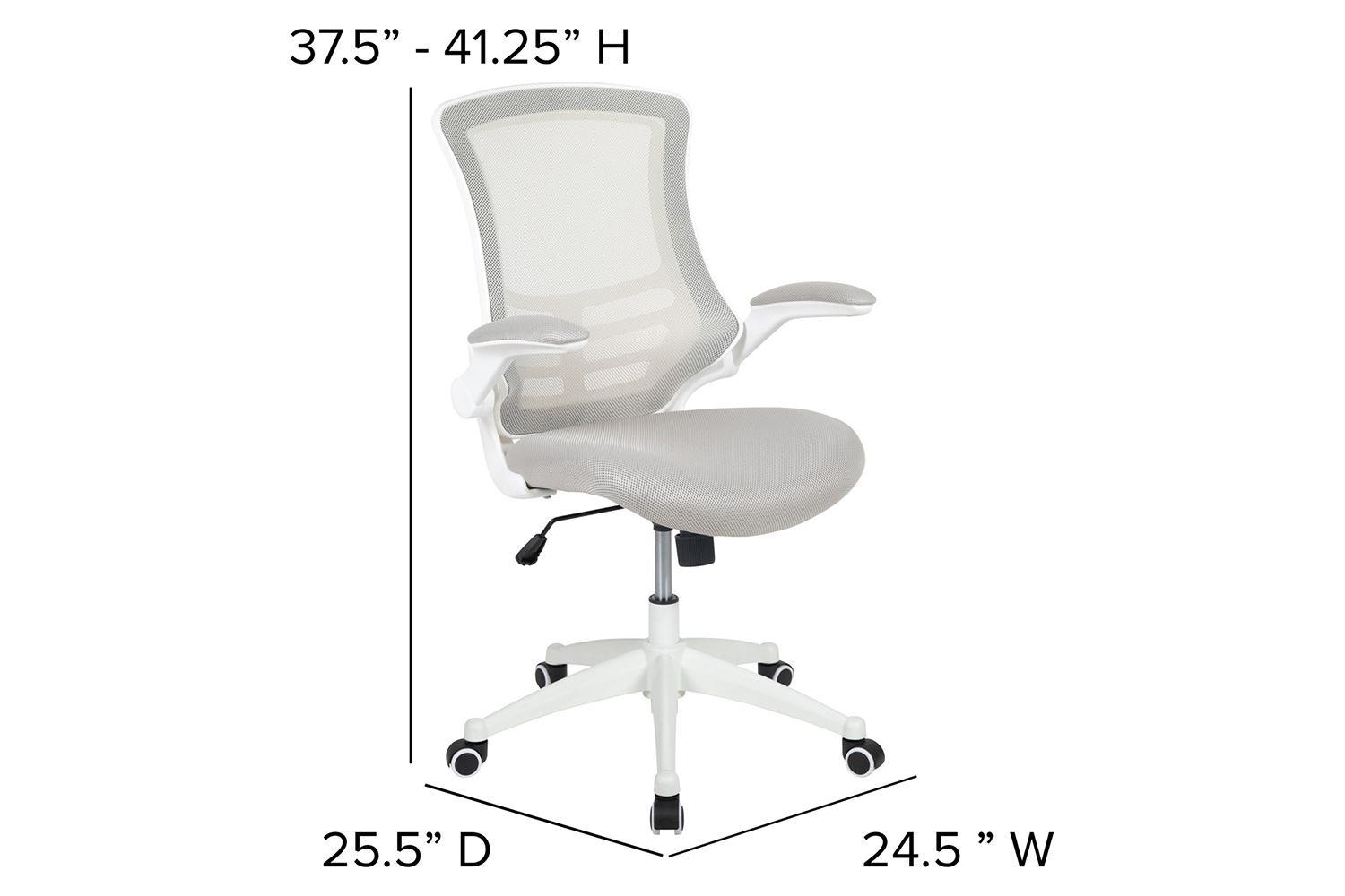 BLNK Kelista Mid-Back Mesh Swivel Ergonomic Task Office Chair with White Frame and Flip-Up Arms - Light Gray