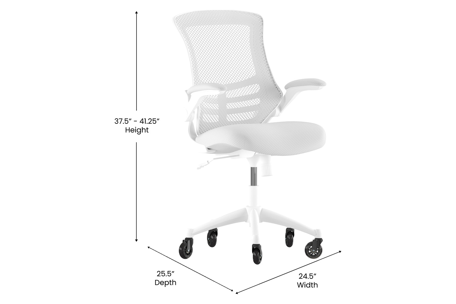 BLNK Kelista Mid-Back Mesh Swivel Ergonomic Task Office Chair with White Frame, Flip-Up Arms, and Transparent Roller Wheels - Light Gray