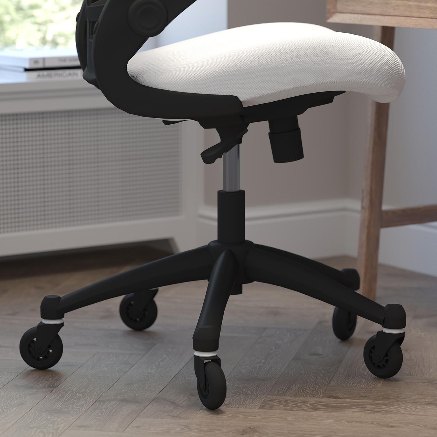 BLNK Kelista Mid-Back Mesh Swivel Ergonomic Task Office Chair with Flip-Up Arms and Transparent Roller Wheels - White